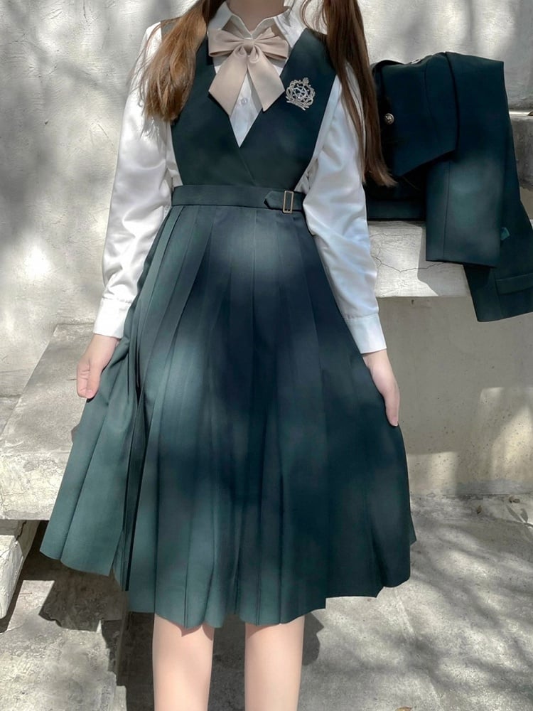 Grüner Gürtel mit Stickerei 65 Preppy Overalls Kellerfaltenrock / und 70cm Dunkel