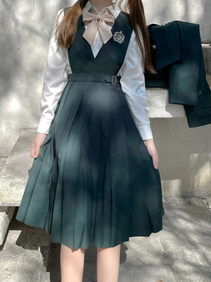 Grüner Gürtel mit Stickerei 65 Preppy Overalls Kellerfaltenrock / und 70cm Dunkel