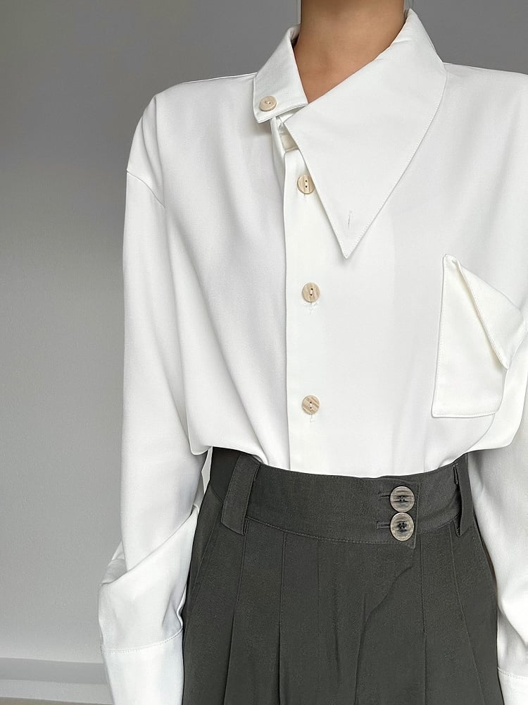 Asymmetrical Buttoned Placket Ouji with White Lolita Shirt Collar Vintage
