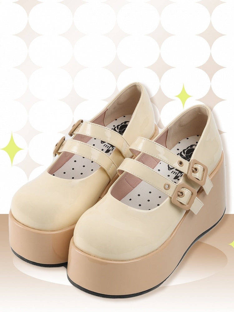 Platform Lolita Buckles Sole Yellow Sweet Brown Wedge Shoes with