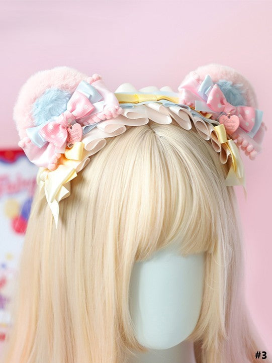 Lolita Hairclip/Hairband/KC/Mini Pink Plush Sweet Blue Bear Hat Bowknot Ear