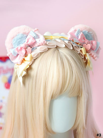 Lolita Hairclip/Hairband/KC/Mini Pink Plush Sweet Blue Bear Hat Bowknot Ear