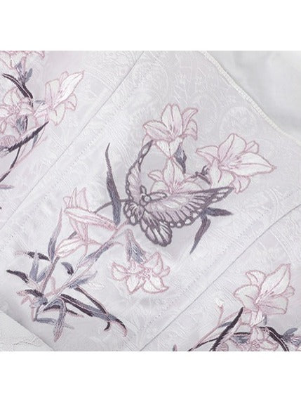 Refined Ivory Violet Boned Floral Bow JSK Dress - Yimu Walnut