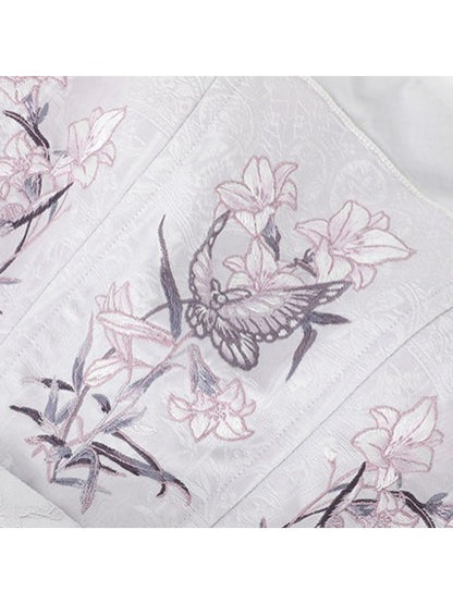 Refined Ivory Violet Boned Floral Bow JSK Dress - Yimu Walnut