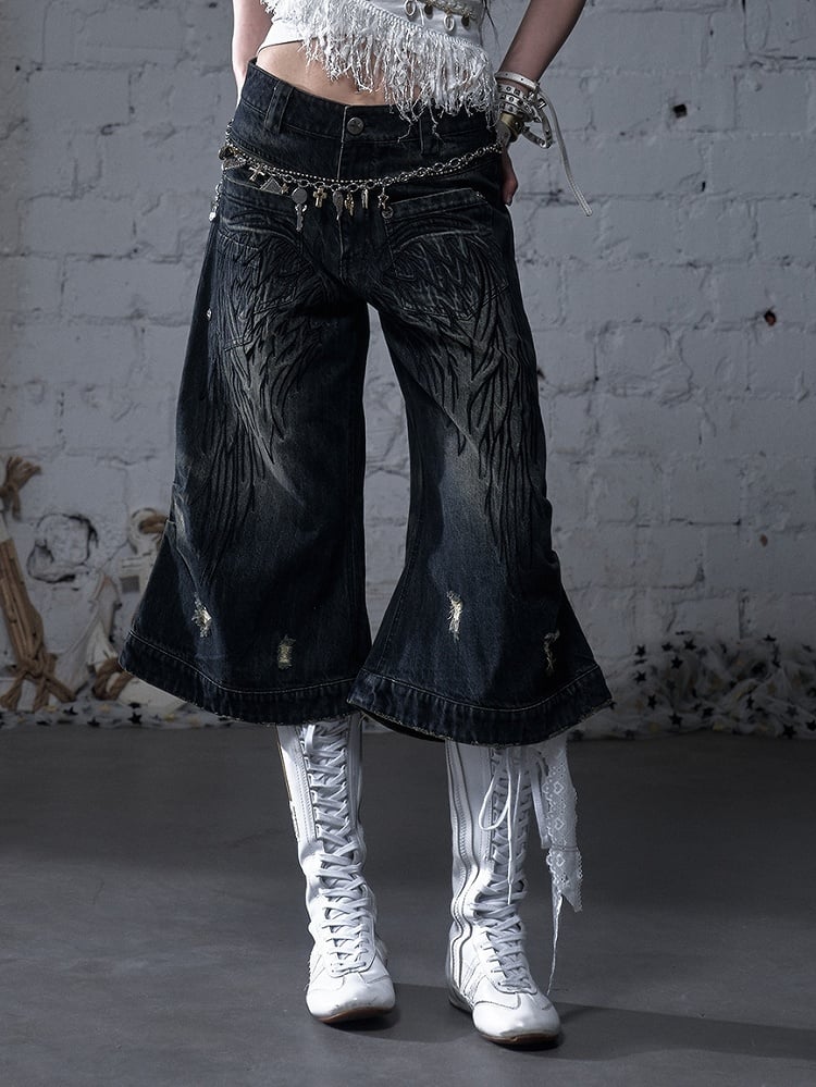 Angel Blau/Gelb Faded Wash Distressed Holes