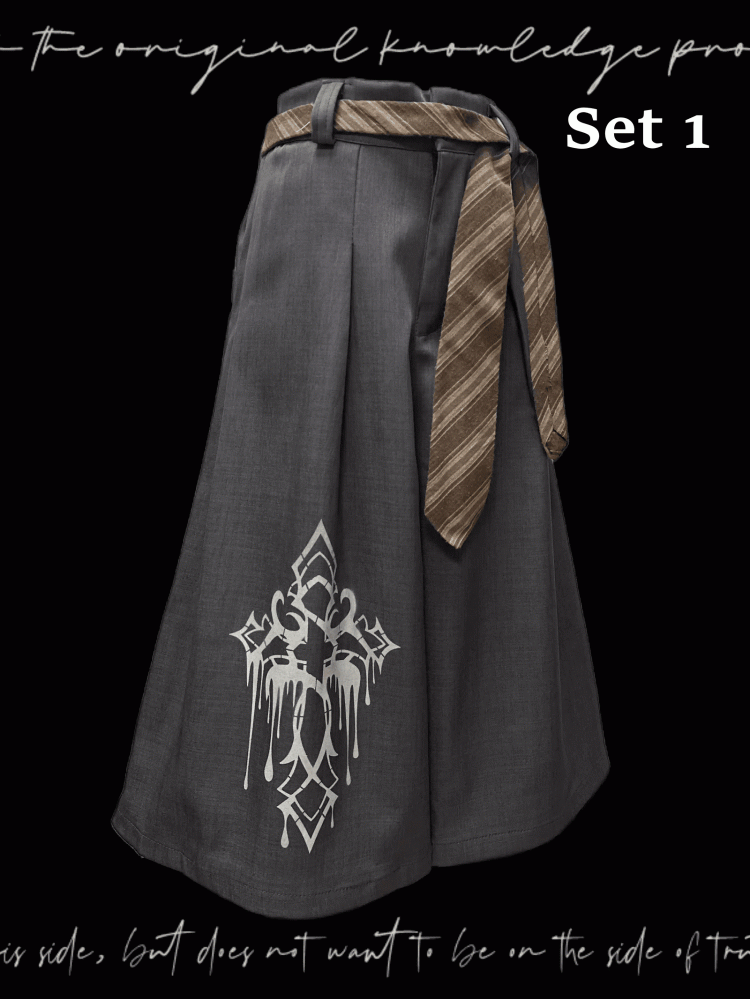 ワイドレッグパンツ グレー クロスプリント ヴィンテージ