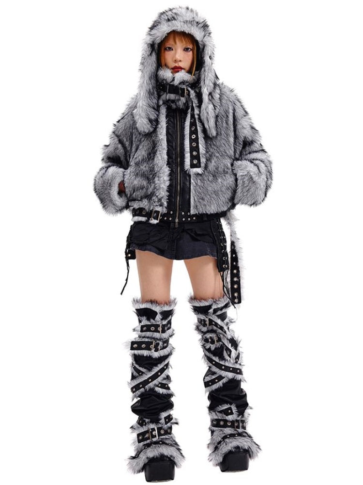 Gray Bunny Ear Fluffy Hat