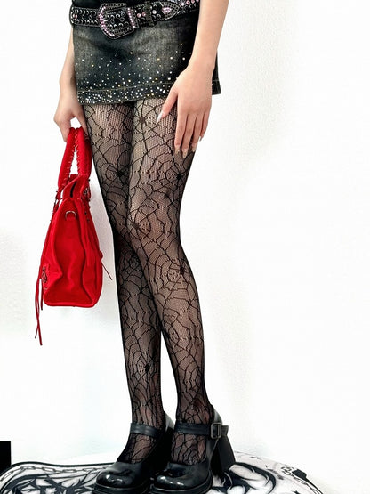 Black Punk Wasteland Spiderweb Tights Details