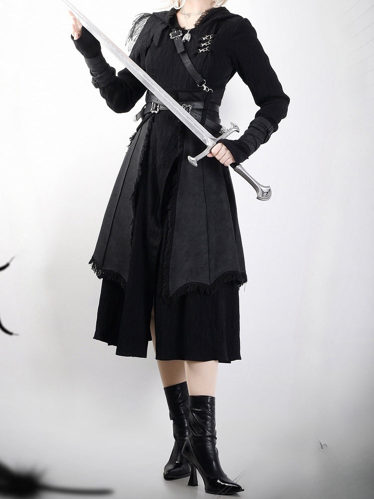Gothic Lolita Ouji Mantel in Schwarz mit Kapuze