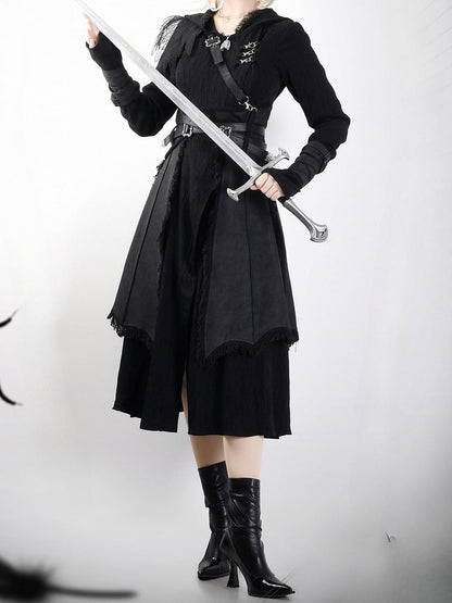 Gothic Lolita Ouji Mantel in Schwarz mit Kapuze