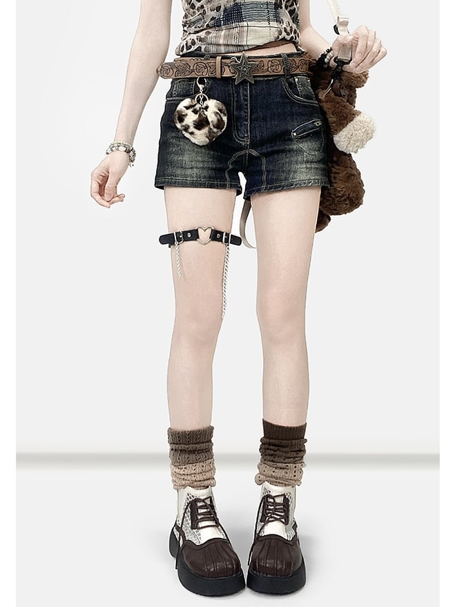 Black Wash Design Denim Bittersweet Faded Shorts