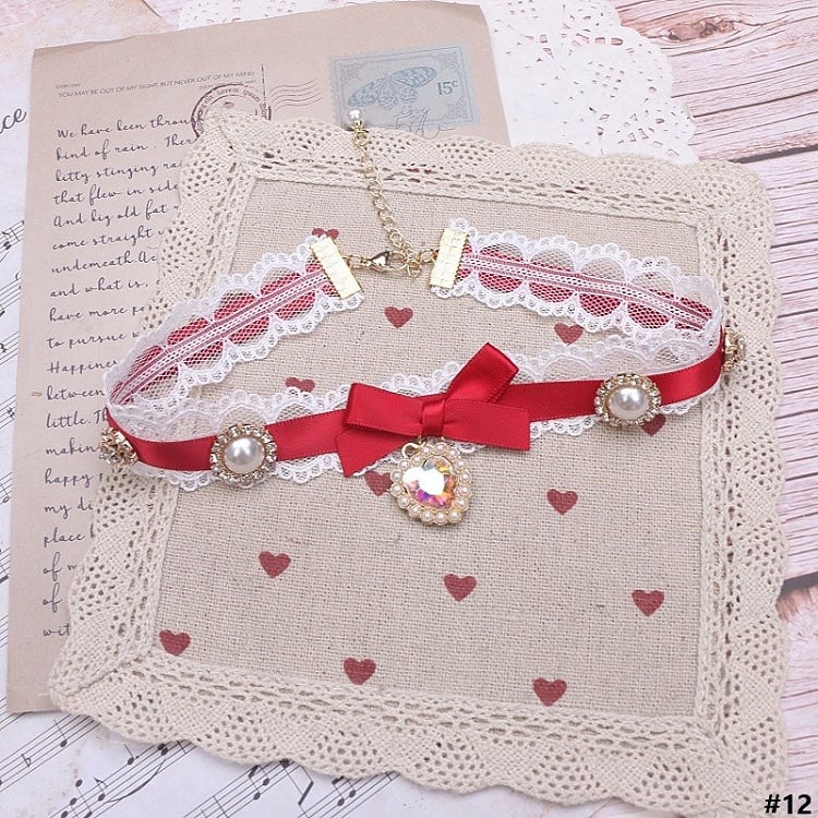 Options Bowknot Color Charm Heart Jirai Lace Kei 18 Choker