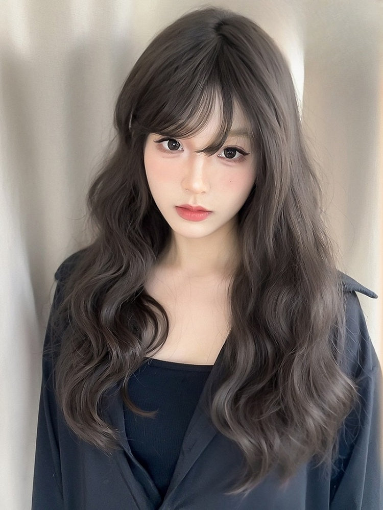 長さ60cmのウェーブヘア、前髪ありウィッグ（ブラウン）