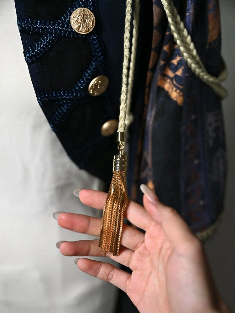 Dark Blue Detachable One-Shoulder Cape Coat
