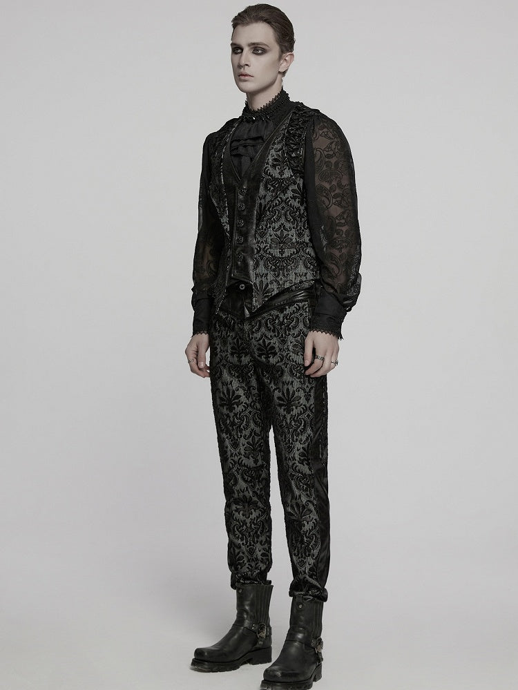 White Men's Palace Embroidered Goth Waistcoat Black
