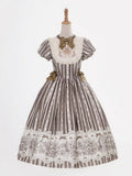 Bodice Pattern and Bowknot Lolita Piece Classic Embroidery Version Brown Long One Striped Floral