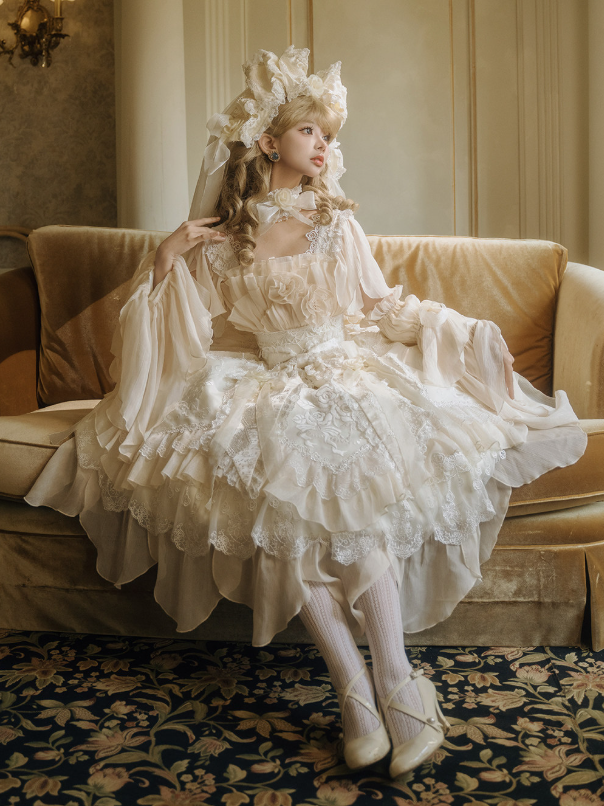 Ruffles Light Hanayome JSK Rose Flowing Accents Dress Short Layered Lolita Yellow Version with
