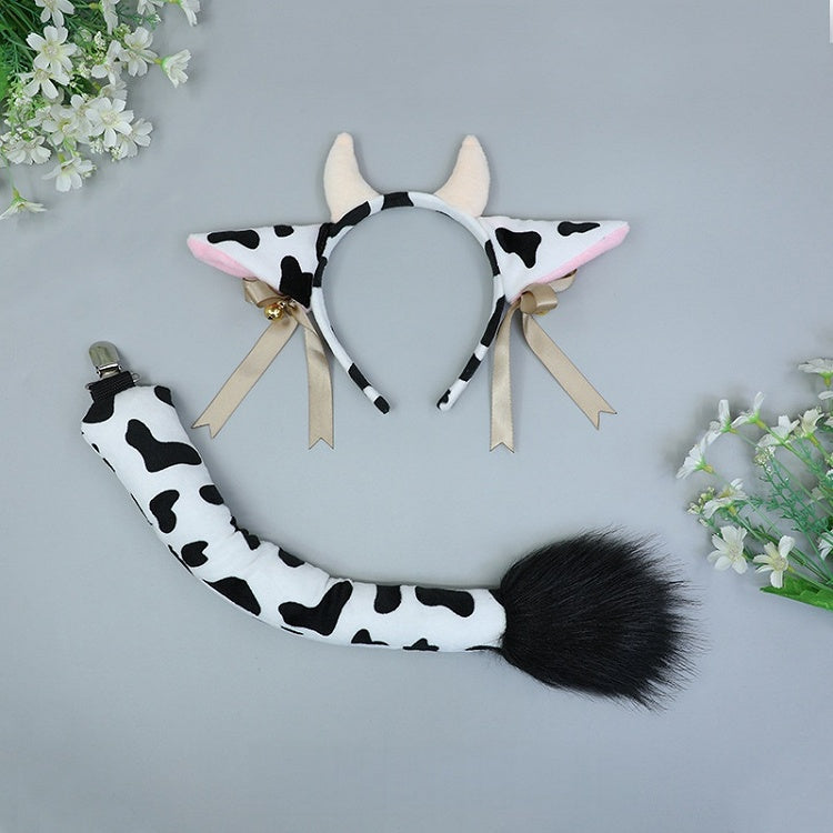 Cute + - Black KC White Tail Plush Lolita Cow Set