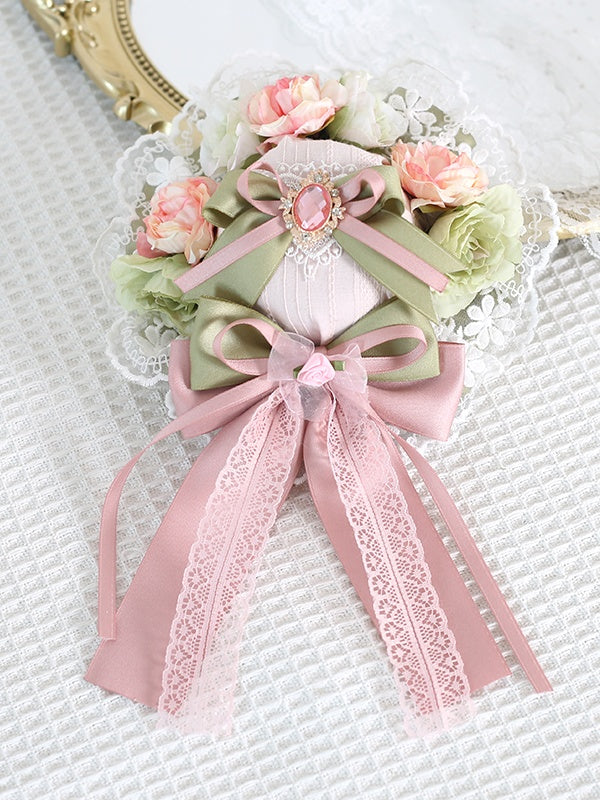 Lolita Floral Hat Gorgeous Lace And Rhinestone With Mini Bowknot Decoration