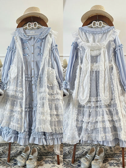 Lolita Bunny Ruffled Ear Floral Hood with White Overdress Pattern