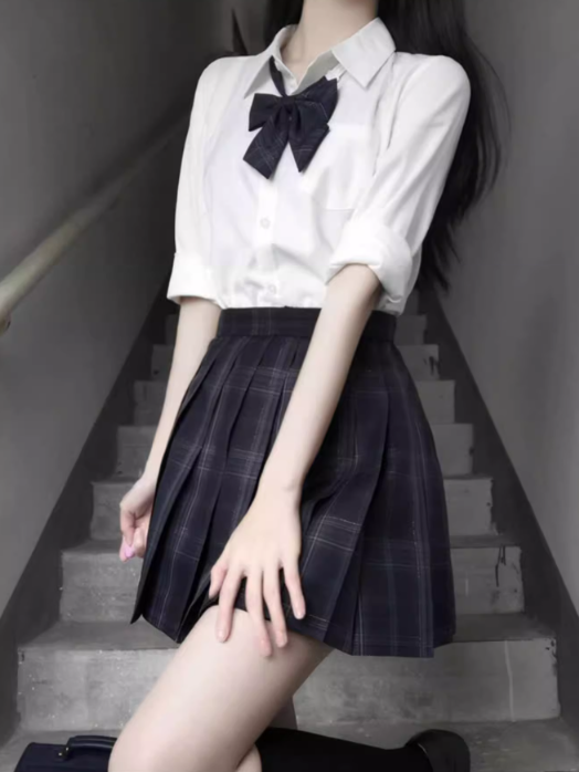 Gray Dark Plaid 45CM Pattern Pleated Uniform JK Skirt