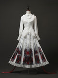 Skirt and White Set Angel Blouse Box Gothic Pleat Printed Ruffled Red