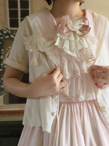 with Lolita Brooch Dove Embroidery White Tassel