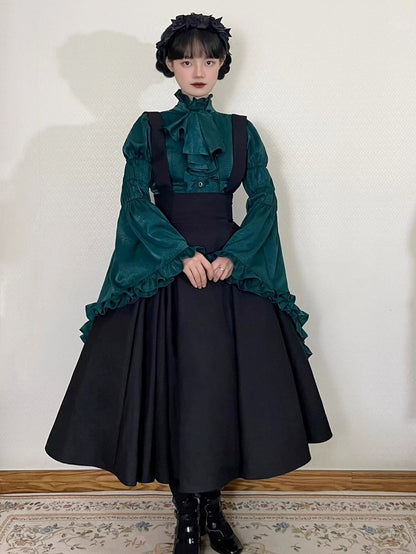 Straps High Skirt Lolita Long Black Overall Adjustable Waist