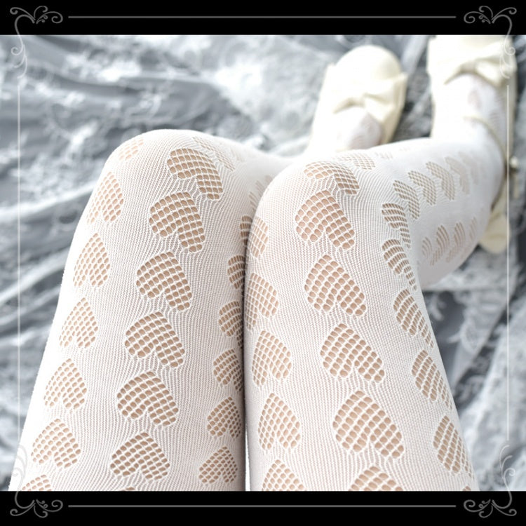 ブラック/ホワイトハート柄タイツ