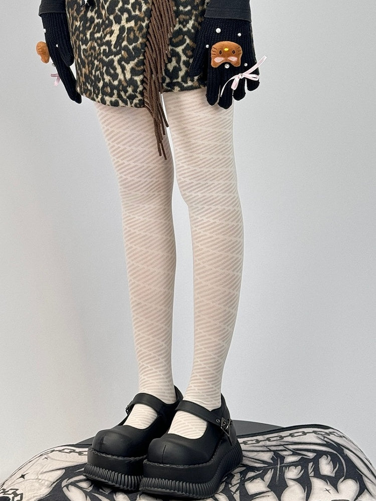 Tights White Striped Pattern