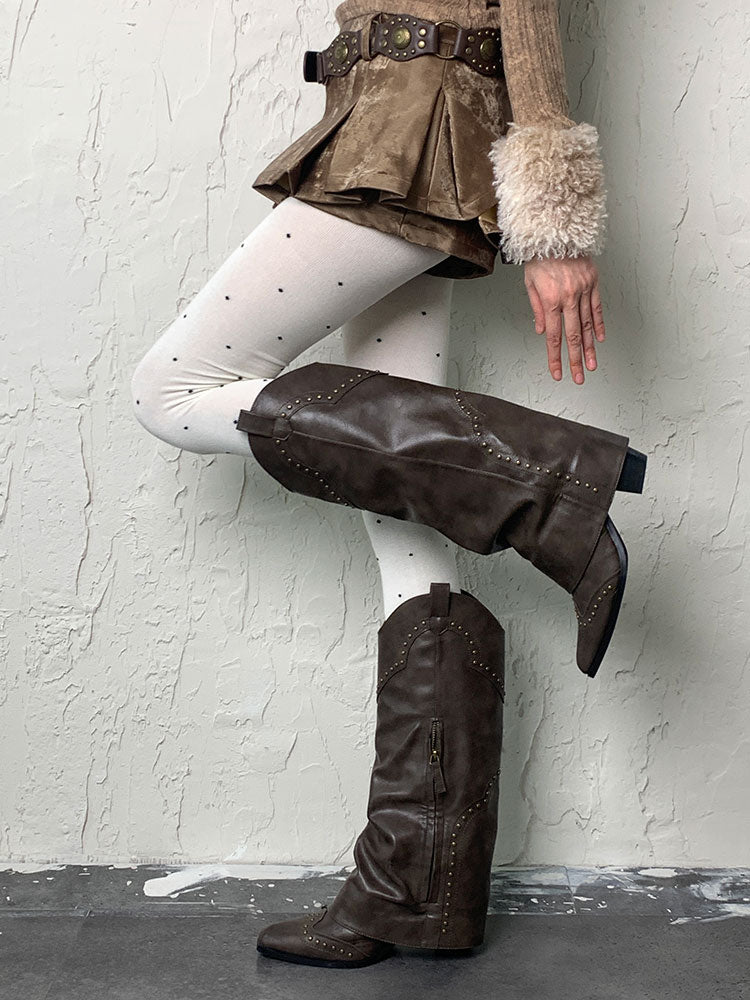 Y2K White Polka-dot Print Tights