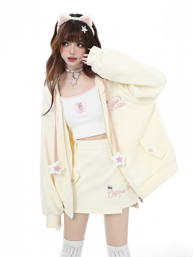 Hooded Jacket Letter Yellow Chest Embroidery Drawstrings Charm Star with