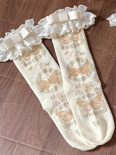 Color Pattern Socks + Cuff Butterfly 5 Detachable Bow Options Lace Calf