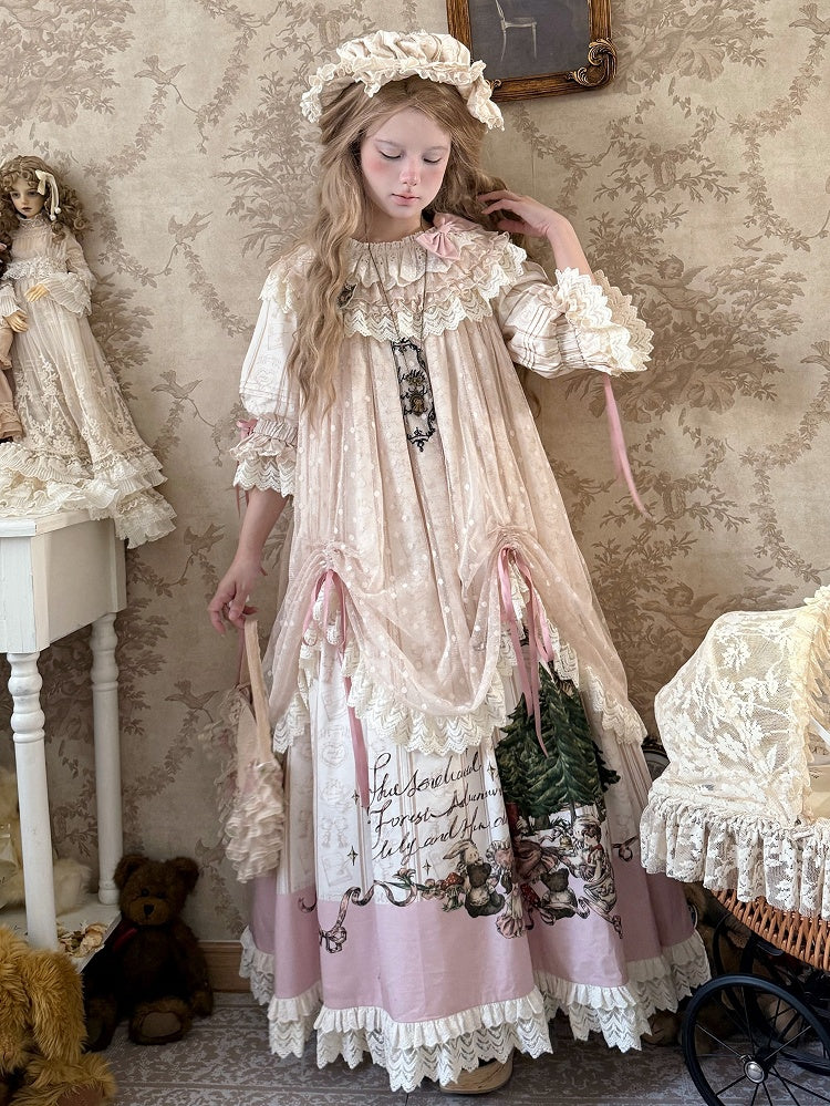 利用可能なコットンフリルドローストリングドレスネックプラスラウンドサイズオーバーレイロリータスイート