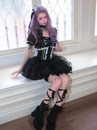 Jacquard Black Cami Top with Bow and Lace - HBreaker