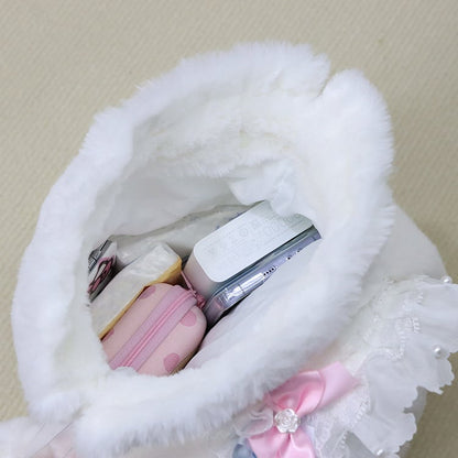 Bunny Accents with Bag Bucket Plush Bowknot White Size 9 Colors Flower Convertible - Large Strap