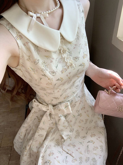 Apricot Floral Dress with Lace Trim - Qchiwawameme