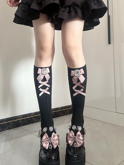 with Square 6 Jirai Rhinestone Socks Decoration Bow Calf Kei Colors