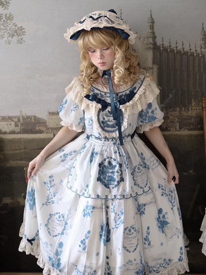 Loose Lolita Print Dress Plus Mulberry Sizes Poetry‌ and Blue Available