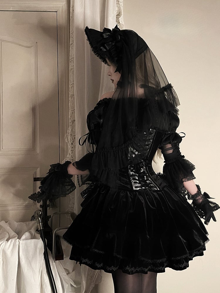 Cuffs Black Blouse Lace Off-the-shoulder Lolita with
