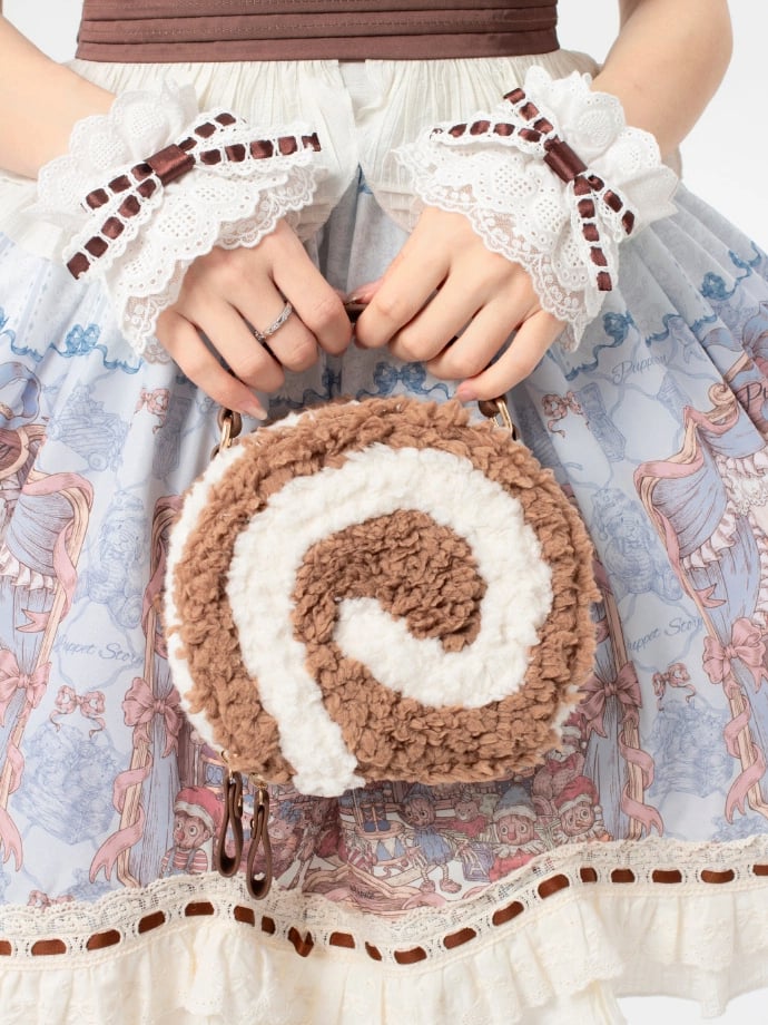 Dessert - Style Shoulder Sweet Plush Round Bag Dark Brown Lolita Kawaii