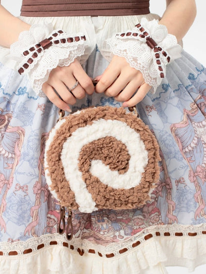 Dessert - Style Shoulder Sweet Plush Round Bag Dark Brown Lolita Kawaii