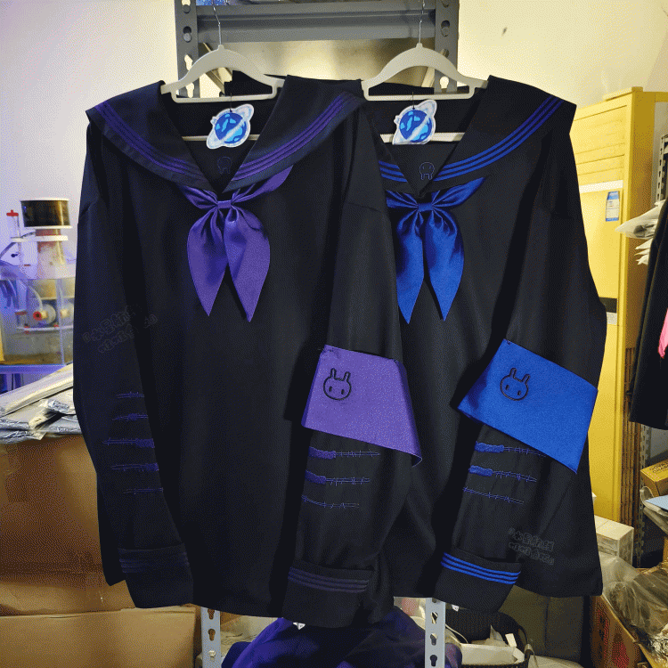 with Bunny Colors Style Landmine Embroidery in Collar 4 Sailor Sleeve Top Long Scar