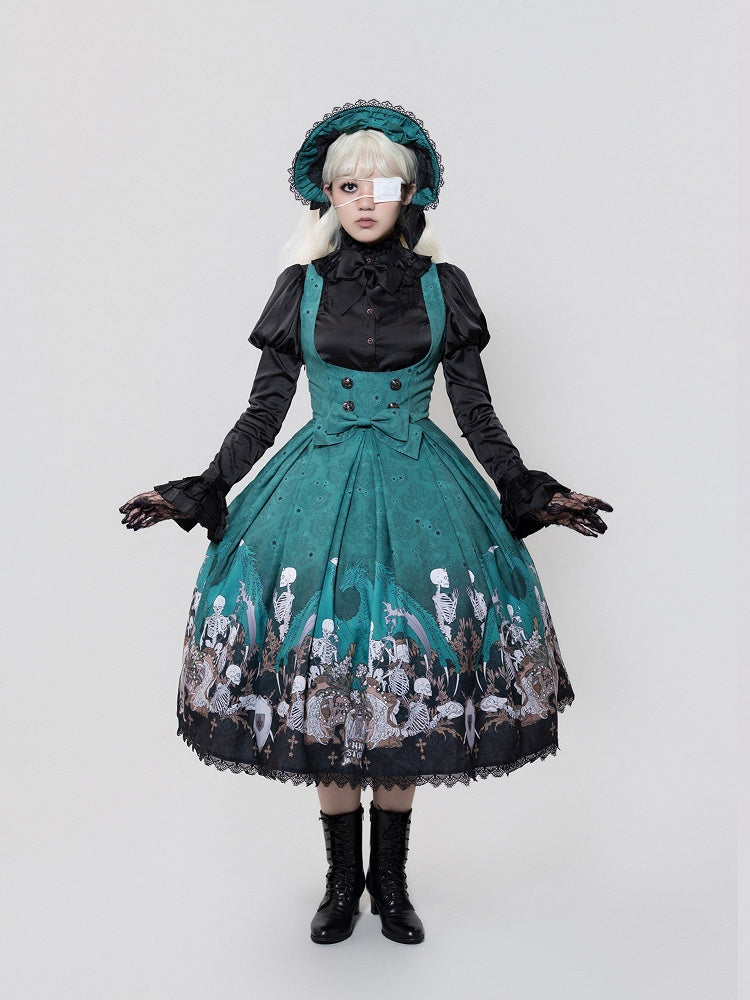 Green Skeleton Cross Gothic Lace Dress - NnSTAR