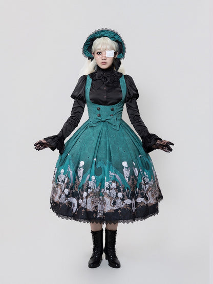 Green Skeleton Cross Gothic Lace Dress - NnSTAR