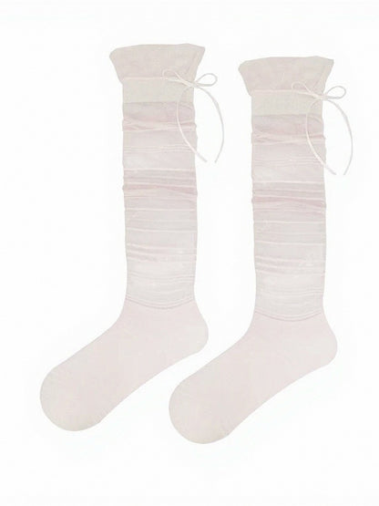 Sheer Bow Calf Socks with Stripe Pattern - ModaSwings