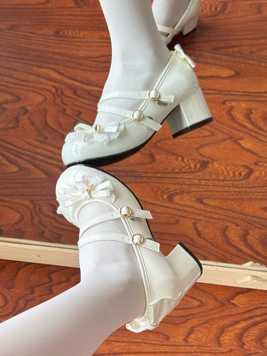 3cm/5cm with Bow Janes Heeled Mary Accents Sweet White Lolita Crisscross Straps