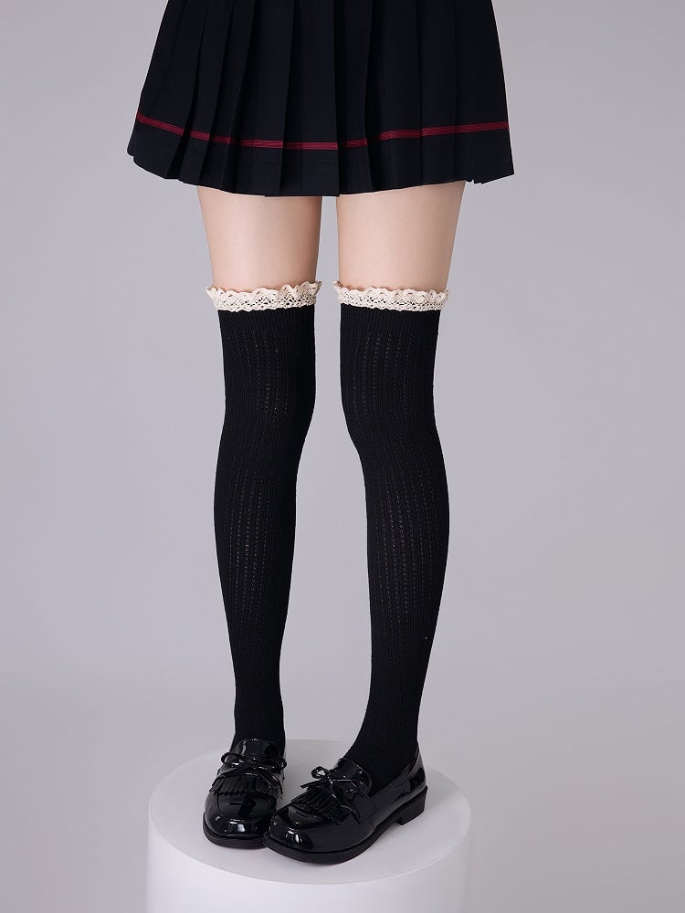 Knee Trim Stockings Black/Gray/White Slimming Over Lace
