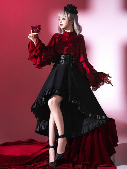 Lolita Waist High Gothic High-low Ruffle Skirt Cascading Black