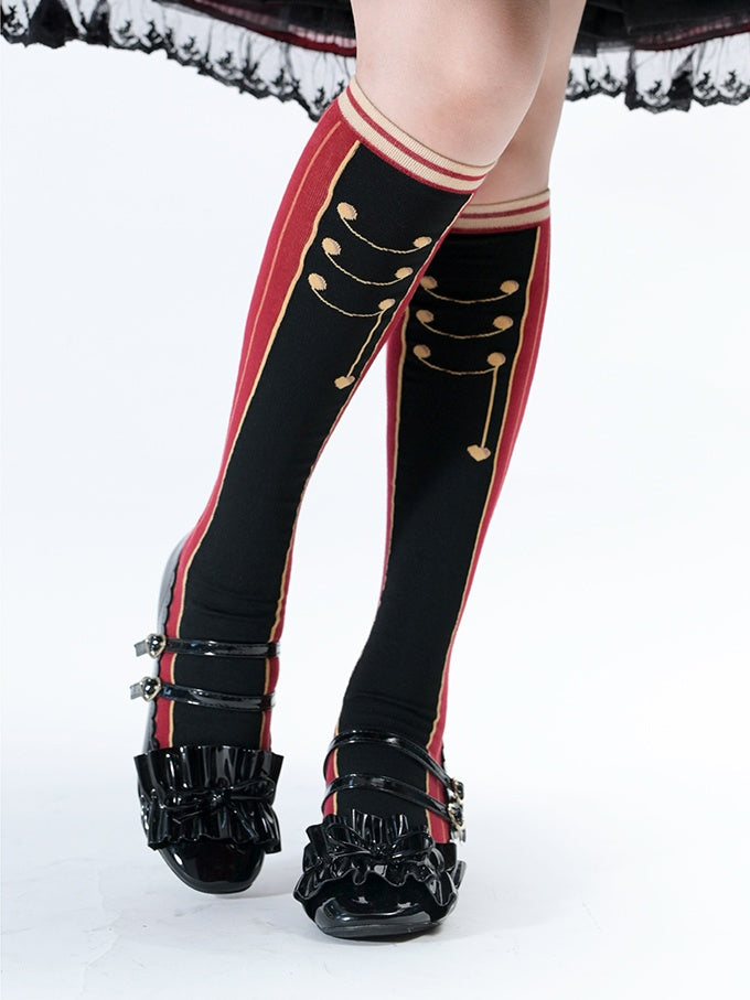 Blue/Pink Nutcracker Buttons Print Underknee Stockings